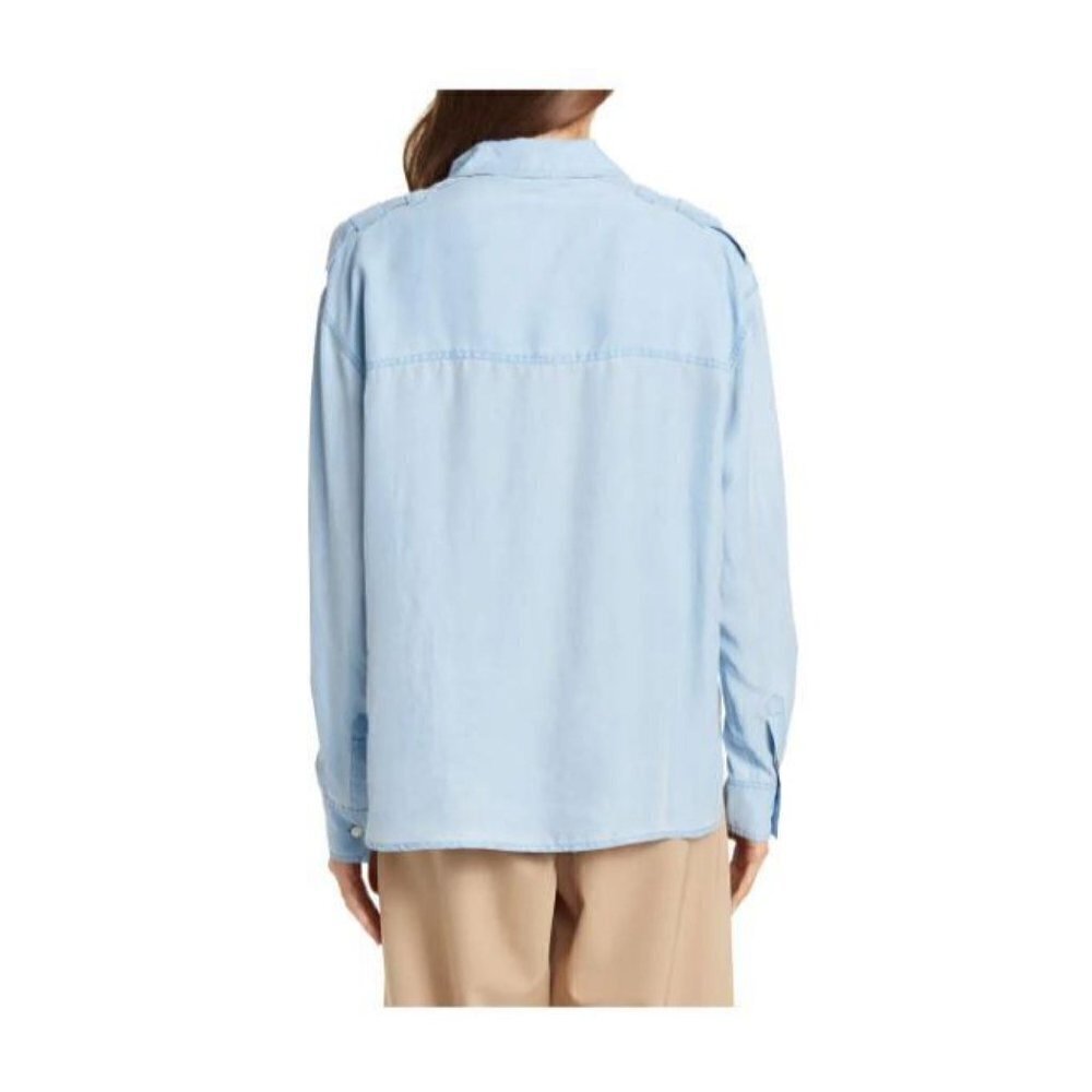 Stella McCartney Womens Blue Silk Collared Long Sleeve Button Blouse Sz 10 New - Picture 3 of 13